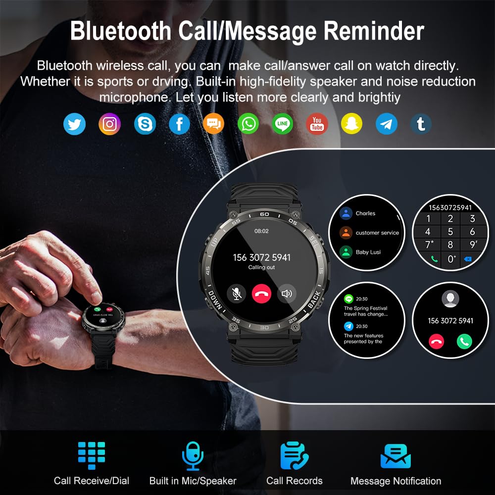 Smart Watch For Men Fitness Tracker: Military Smart Watches For Men Running Digital Mens Watches Make/Answer Call Waterproof Sma
